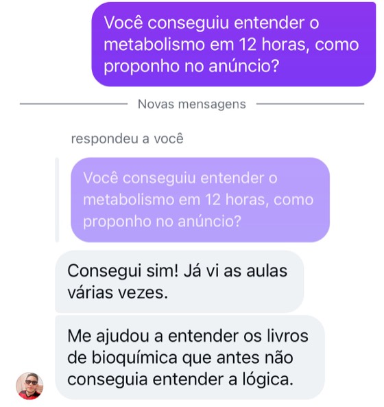 Depoimento de aluno: consegui entender o metabolismo em 12 horas e a lógica dos livros de bioquímica